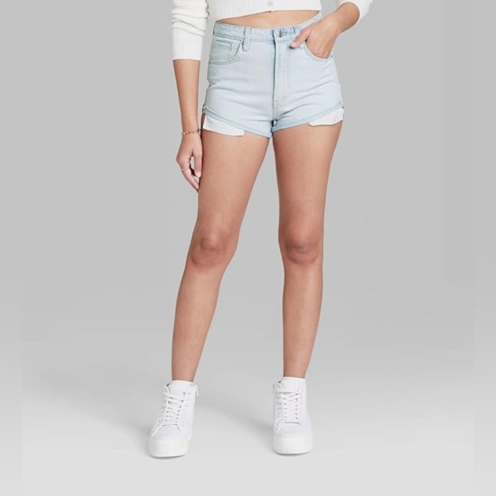 Wild Fable - Women's Super-High Rise Cheeky Jean Shorts - distressed blue - new